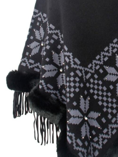 BEAUTIFUL I AM Fringe Geometric Cape Sleeve Poncho