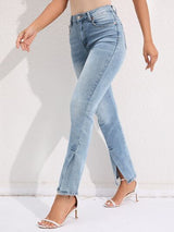 BEAUTIFUL I AM Slit Buttoned Jeans with Pockets