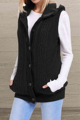 BEAUTIFUL I AM Button and Zip Closure Hooded Sweater Vest