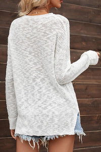 BEAUTIFUL I AM V-Neck Slit Knit Top Sweater