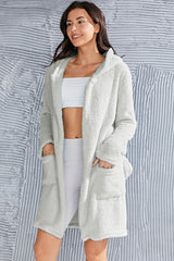 BEAUTIFUL I AM Fuzzy Tied Pocketed Hooded Lounge Robe