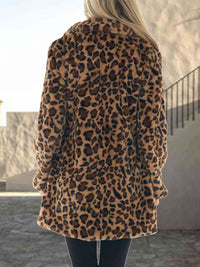 BEAUTIFUL I AM Leopard Collared Neck Jacket Coat with Pockets