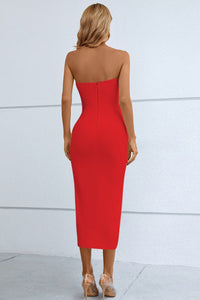 BEAUTIFUL I AM Cutout Strapless Drawstring Detail Split Bandage Dress