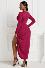 BEAUTIFUL I AM High-low Ruched Surplice Long Sleeve Dress