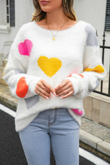 BEAUTIFUL I AM Heart Pattern Round Neck Long Sleeve Sweater