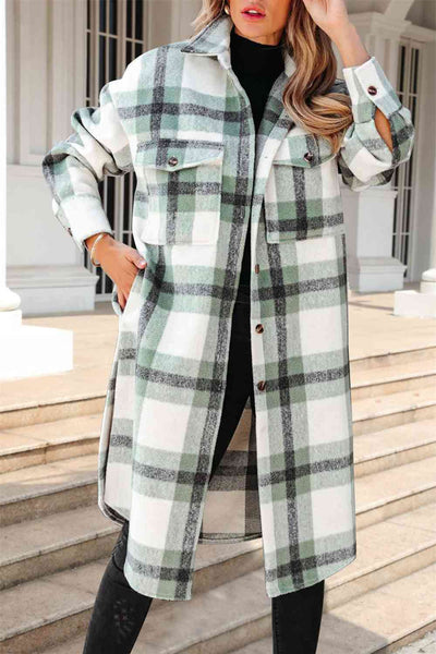 BEAUTIFUL I AM Plaid Collared Button Down Jacket Coat