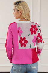 BEAUTIFUL I AM Floral Round Neck Dropped Shoulder Sweater