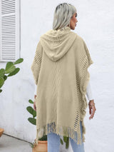 BEAUTIFUL I AM Fringe Trim Buttoned Hooded Poncho