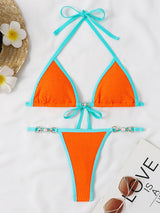 BEAUTIFUL I AM Textured Contrast Halter Neck Two-Piece Bikini Swim Set