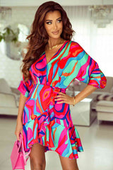 BEAUTIFUL I AM Printed Ruffled Mini Dress