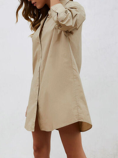 BEAUTIFUL I AM Button Up Long Sleeve Mini Shirt Dress