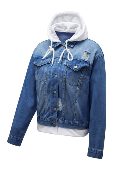 BEAUTIFUL I AM Distressed Hooded Denim Jacket