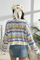 BEAUTIFUL I AM Striped Openwork Dropped Shoulder Sweater