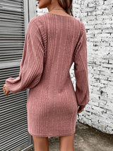 BEAUTIFUL I AM Ribbed Round Neck Long Sleeve Dress