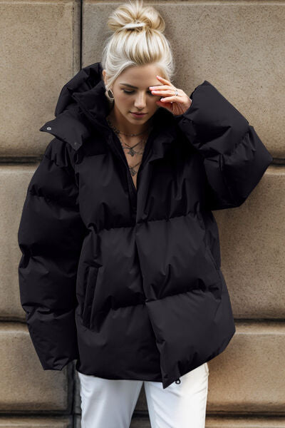 BEAUTIFUL I AM Pocketed Zip Up Hooded Puffer Jacket