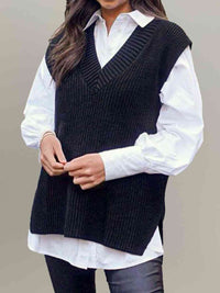 BEAUTIFUL I AM V-Neck Slit Sweater Vest