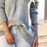 BEAUTIFUL I AM Distressed Dropped Shoulder Long Sleeve Sweater