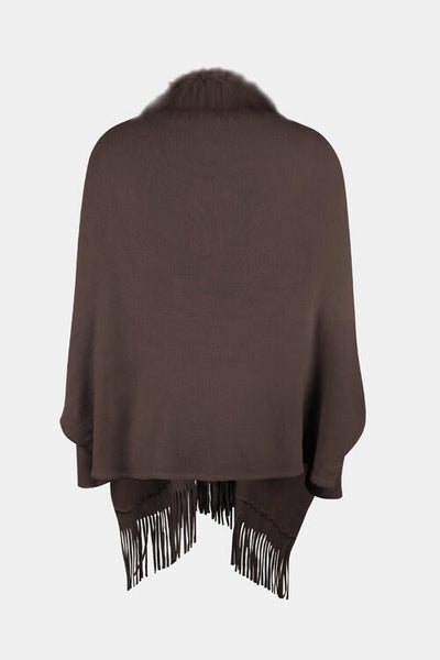 BEAUTIFUL I AM Fringe Open Front Long Sleeve Poncho