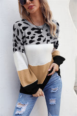 BEAUTIFUL I AM Color Block Round Neck Lantern Sleeve Sweater