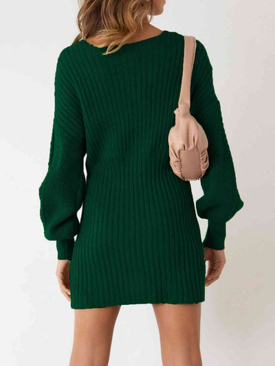 BEAUTIFUL I AM Surplice Neck Long Sleeve Sweater Dress