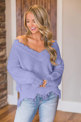 BEAUTIFUL I AM Frayed Hem Dropped Shoulder Sweater