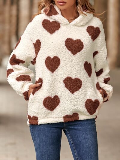 BEAUTIFUL I AM Fuzzy Heart Pocketed Dropped Shoulder Hoodie