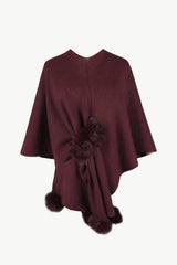 BEAUTIFUL I AM Surplice Neck Pom-Pom Trim Poncho