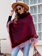 BEAUTIFUL I AM Striped Fringe Hem Poncho