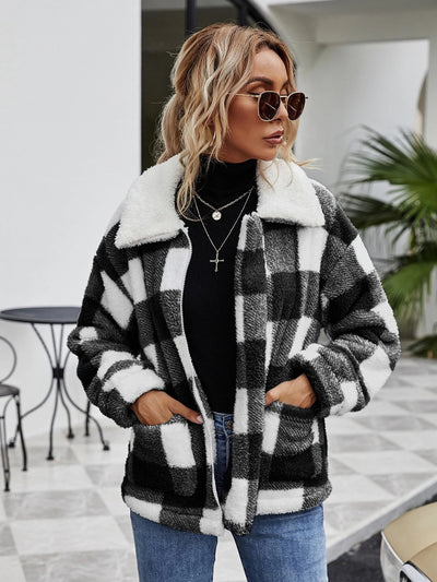 BEAUTIFUL I AM Plaid Zip-Up Collared Jacket