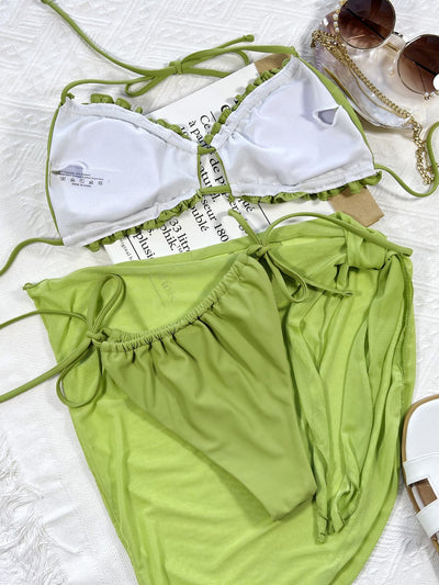 BEAUTIFUL I AM Frill Trill Halter Neck Three-Piece Swim Set