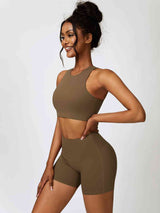 BEAUTIFUL I AM Cutout Cropped Sport Tank and Shorts Active Wear Set