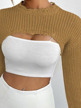 BEAUTIFUL I AM Distressed Long Sleeve Cropped Sweater