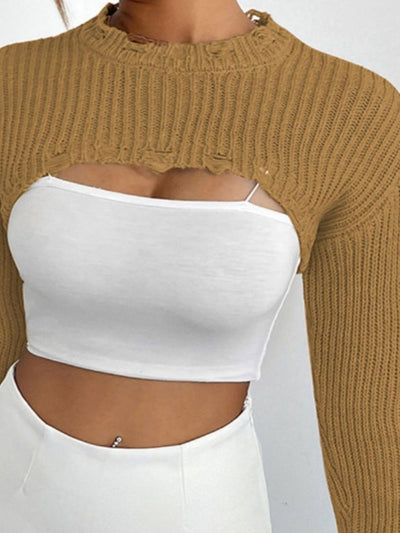 BEAUTIFUL I AM Distressed Long Sleeve Cropped Sweater