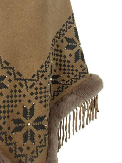 BEAUTIFUL I AM Fringe Geometric Cape Sleeve Poncho