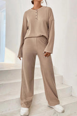 BEAUTIFUL I AM Ribbed Half Button Top and Pants Set