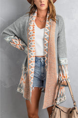 BEAUTIFUL I AM Geometric Open Front Long Sleeve Cardigan