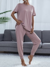 BEAUTIFUL I AM Round Neck Short Sleeve Top and Pants Set