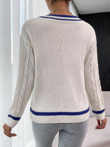 BEAUTIFUL I AM Contrast V-Neck Cable-Knit Sweater