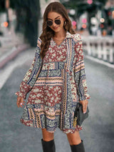 BEAUTIFUL I AM Printed Tie Front Flounce Sleeve Dress