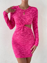 BEAUTIFUL I AM Round Neck Long Sleeve Cutout Bodycon Dress