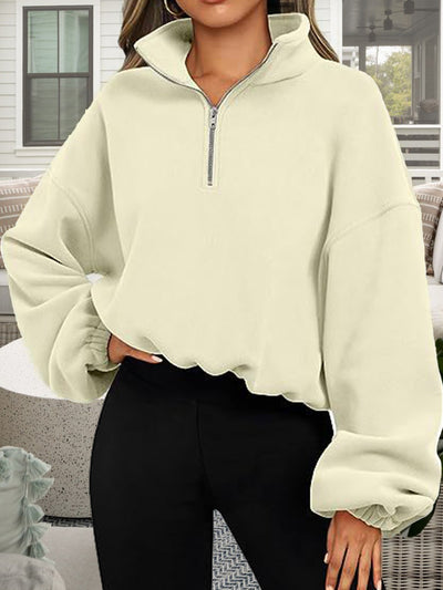 BEAUTIFUL I AM Half-Zip Collared Drop Shoulder Sweatshirt