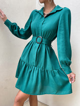 BEAUTIFUL I AM Collared Lantern Sleeve Mini Dress