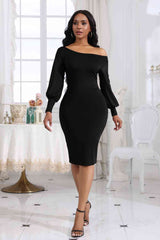 BEAUTIFUL I AM Boat Neck Lantern Sleeve Dress