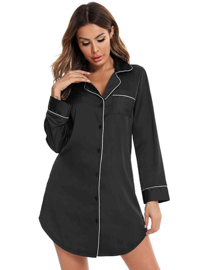 BEAUTIFUL I AM Button Up Lapel Collar Night Sleep Wear with Pocket