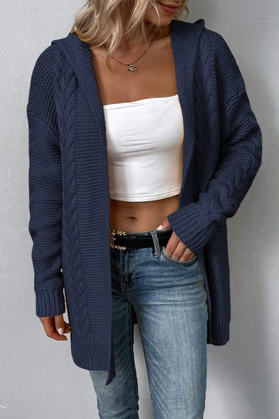 BEAUTIFUL I AM Cable-Knit Dropped Shoulder Hooded Cardigan