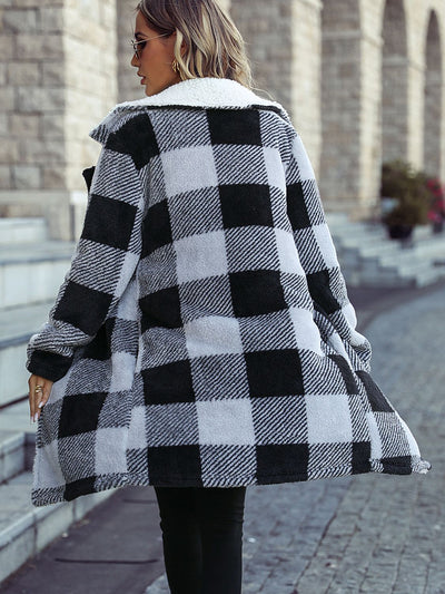 BEAUTIFUL I AM Plaid Open Front Coat Jacket with Pockets