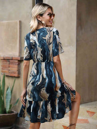 BEAUTIFUL I AM Tie-Dye Round Neck Ruffle Hem Dress