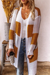 BEAUTIFUL I AM Color Block Open Front Longline Cardigan