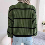 BEAUTIFUL I AM Striped Mock Neck Dropped Shoulder Sweater