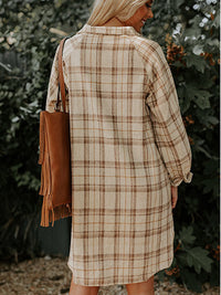 BEAUTIFUL I AM Plaid Collared Neck Long Sleeve Shirt Dress